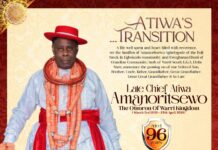 Warri: Egbokodo Community Olare-Aja,, Chief Atiwa Amanoritsewo goes home July 31 to Augusr 6